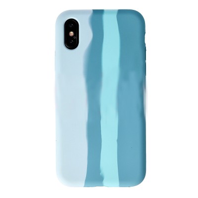 Husa Premium iPhone 12, Silicon Catifelat Rainbow, Albastru